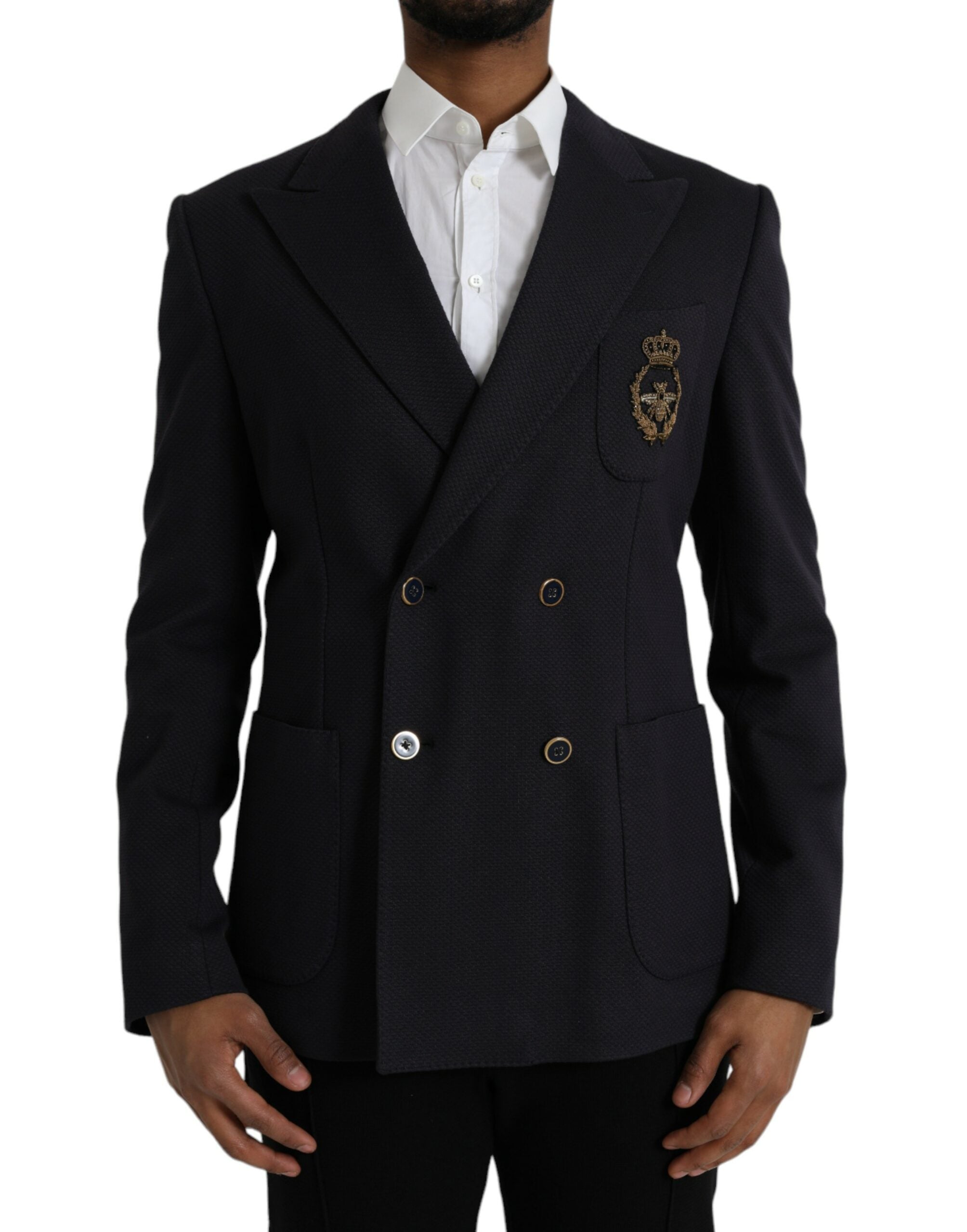 Donkerblauwe Crown Bee Double Breasted Blazer