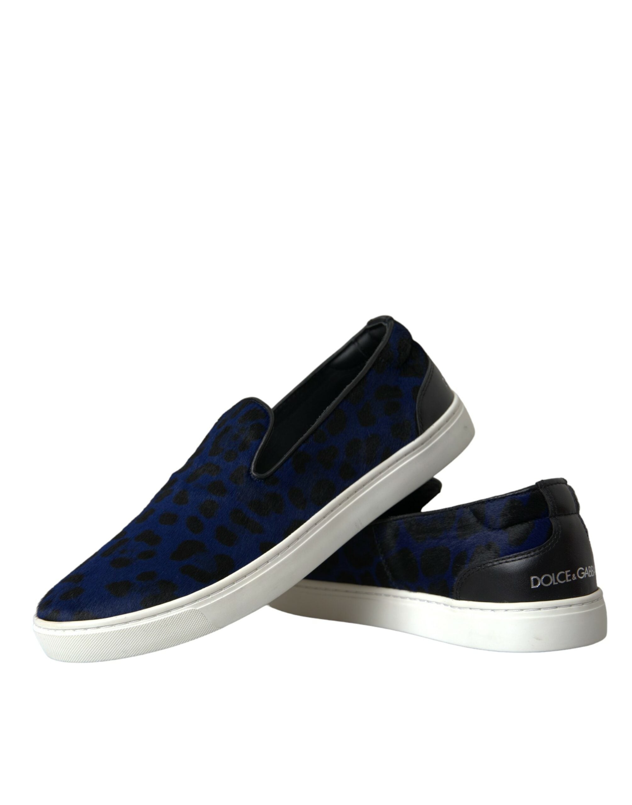 Blauwe kalfsleren luipaardprint sneakers