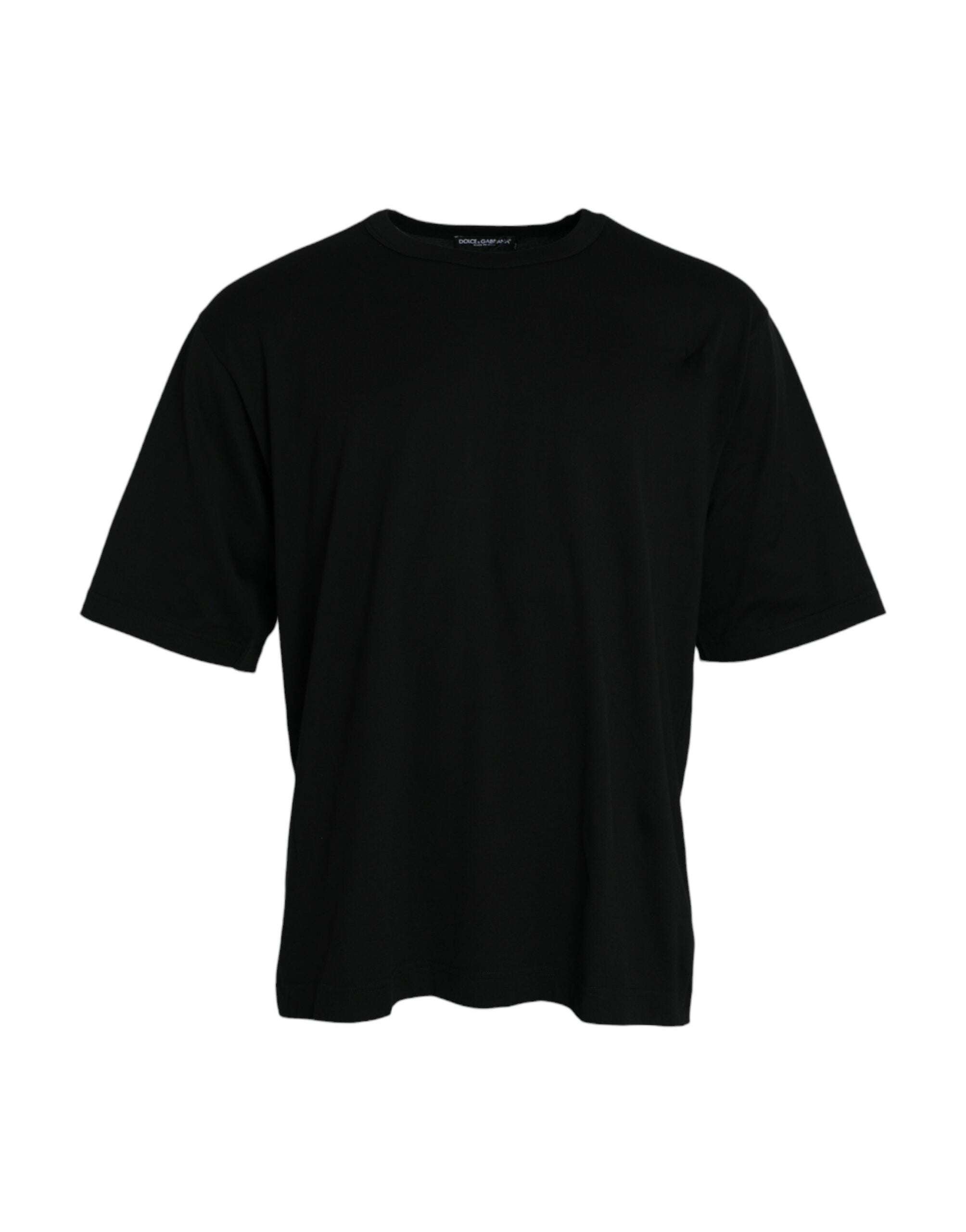 Zwart T-shirt met ronde hals en korte mouwen en logo-reliëf