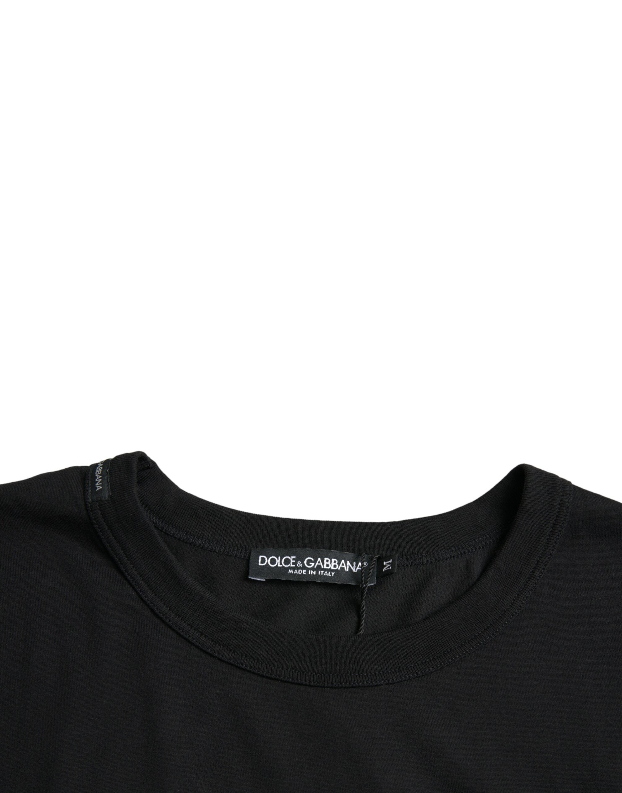 Zwart T-shirt met ronde hals en korte mouwen en logo-reliëf