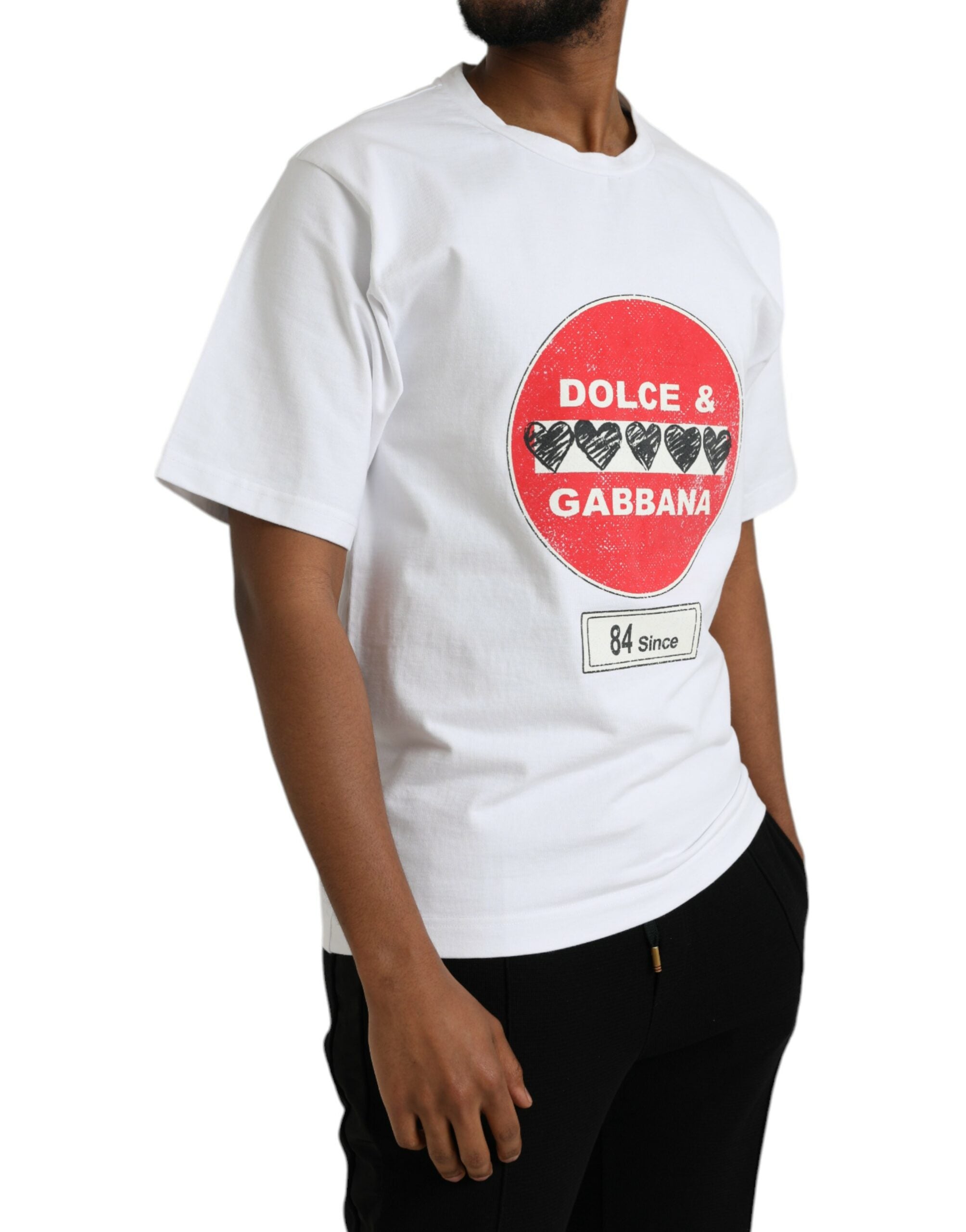 Wit Amor Heart katoenen T-shirt met ronde hals en korte mouwen