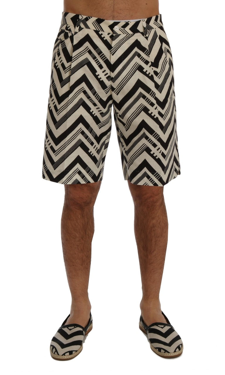 Witte zwart gestreepte katoenen linnen shorts