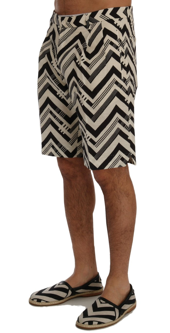 Witte zwart gestreepte katoenen linnen shorts