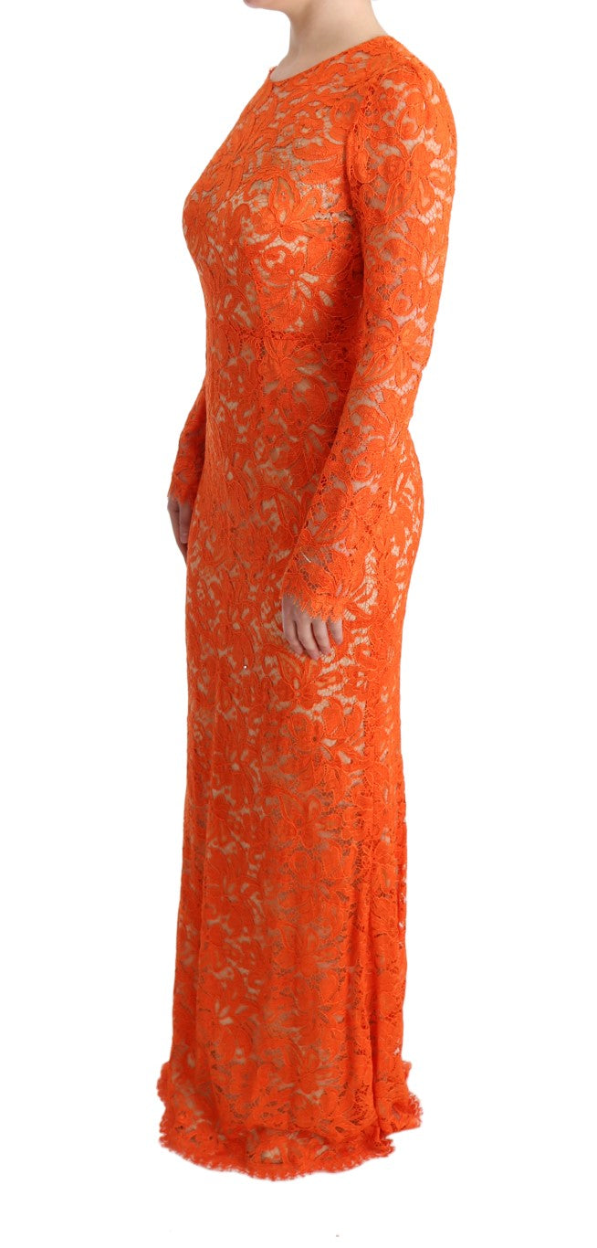 Oranje bloemen Ricamo schede lange jurk