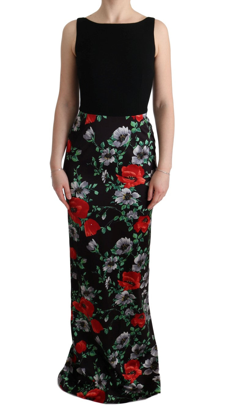 Meerkleurige bloemenprint stretch kokerjurk met lange mouwen