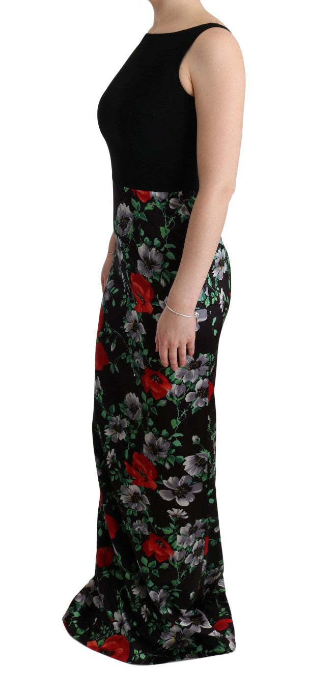 Meerkleurige bloemenprint stretch kokerjurk met lange mouwen