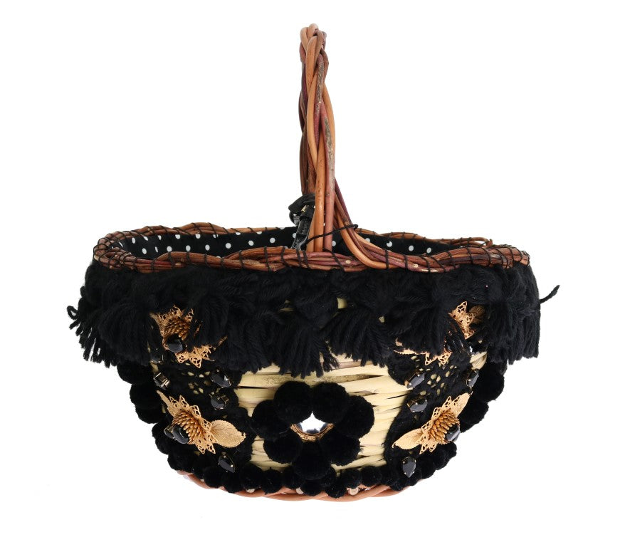 Beige stro slangenhuid pompon kristal AGNESE tas