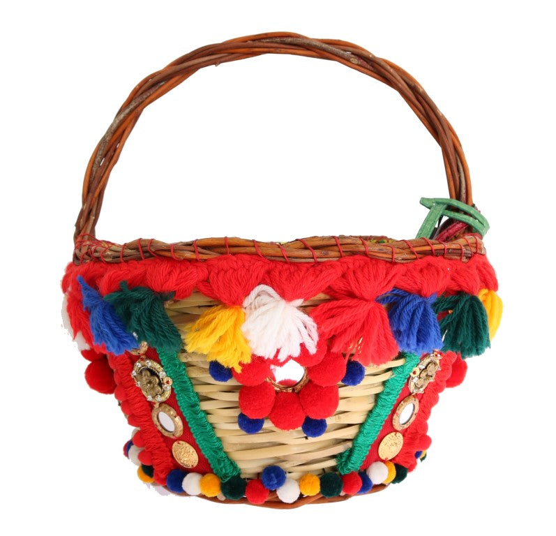 Multicolor AGNESE Stro Kristallen Pompon Tas