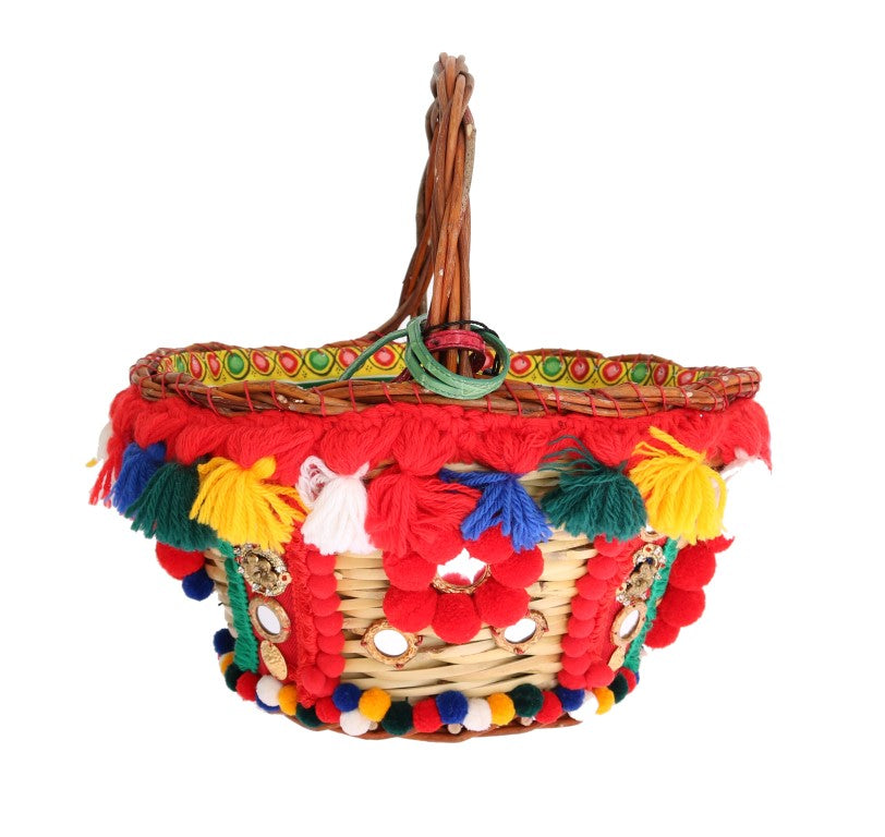 Multicolor AGNESE Stro Kristallen Pompon Tas