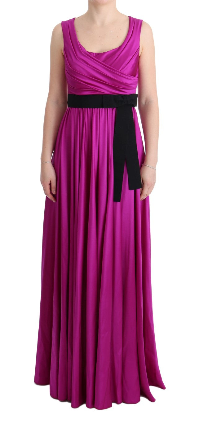 Roze zijden stretch shift lange jurk
