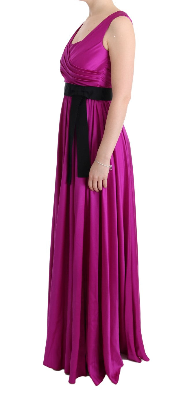 Roze zijden stretch shift lange jurk