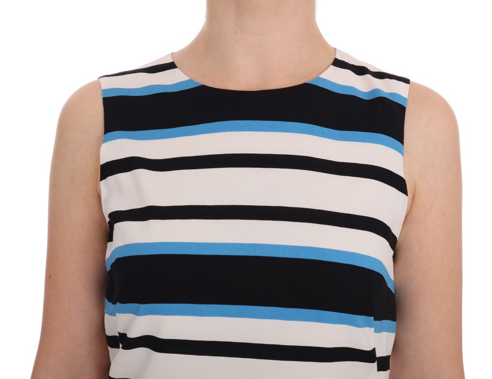 Blauw-wit gestreepte zijden stretch shiftjurk