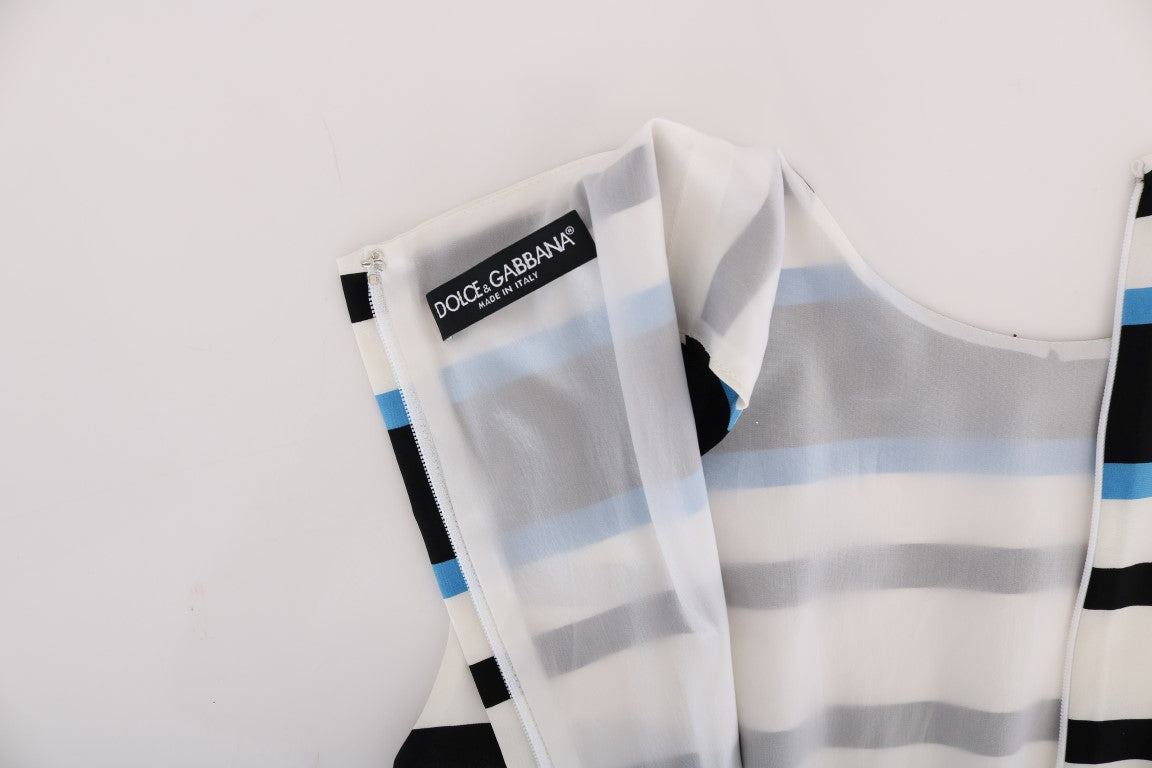Blauw-wit gestreepte zijden stretch shiftjurk