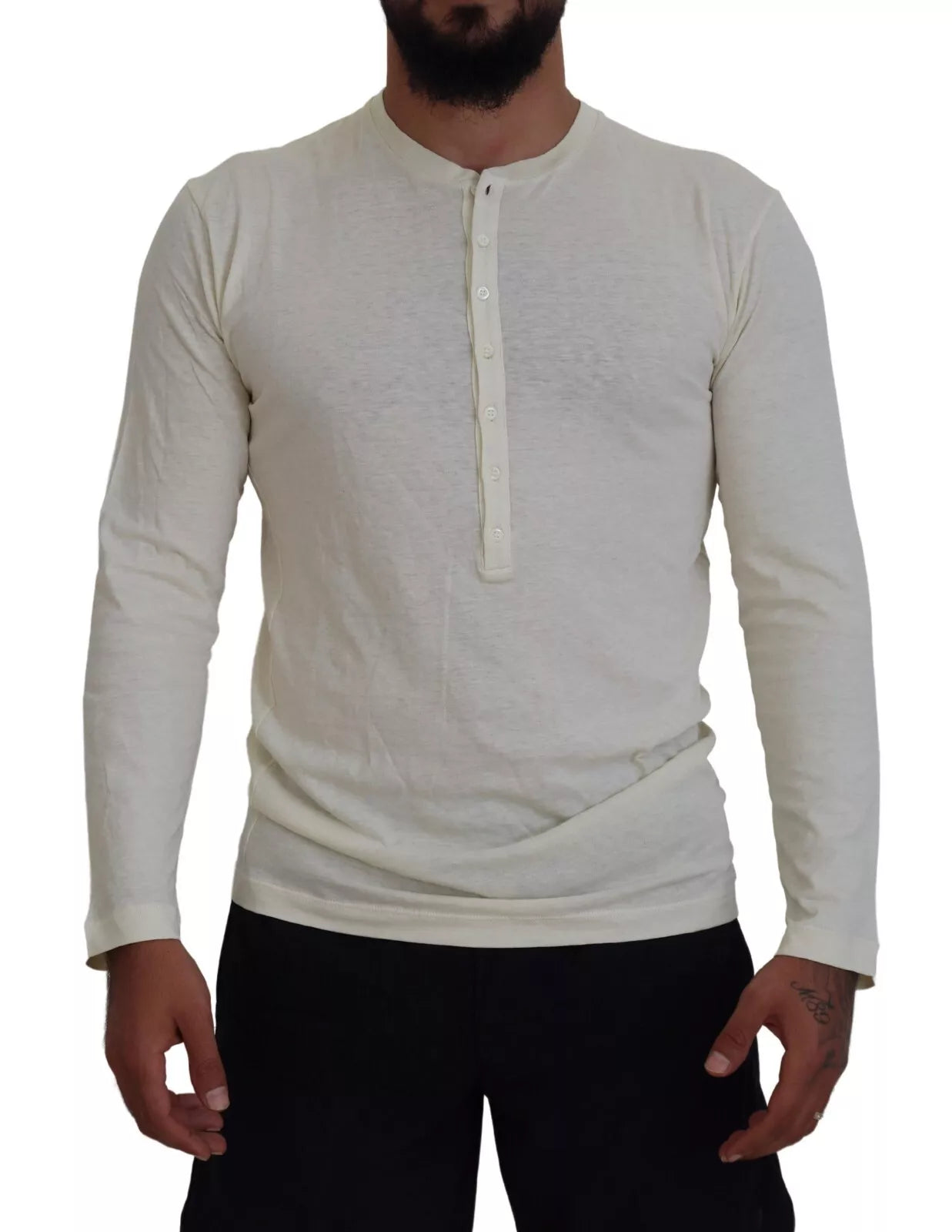 Beige katoenen linnen trui met lange mouwen