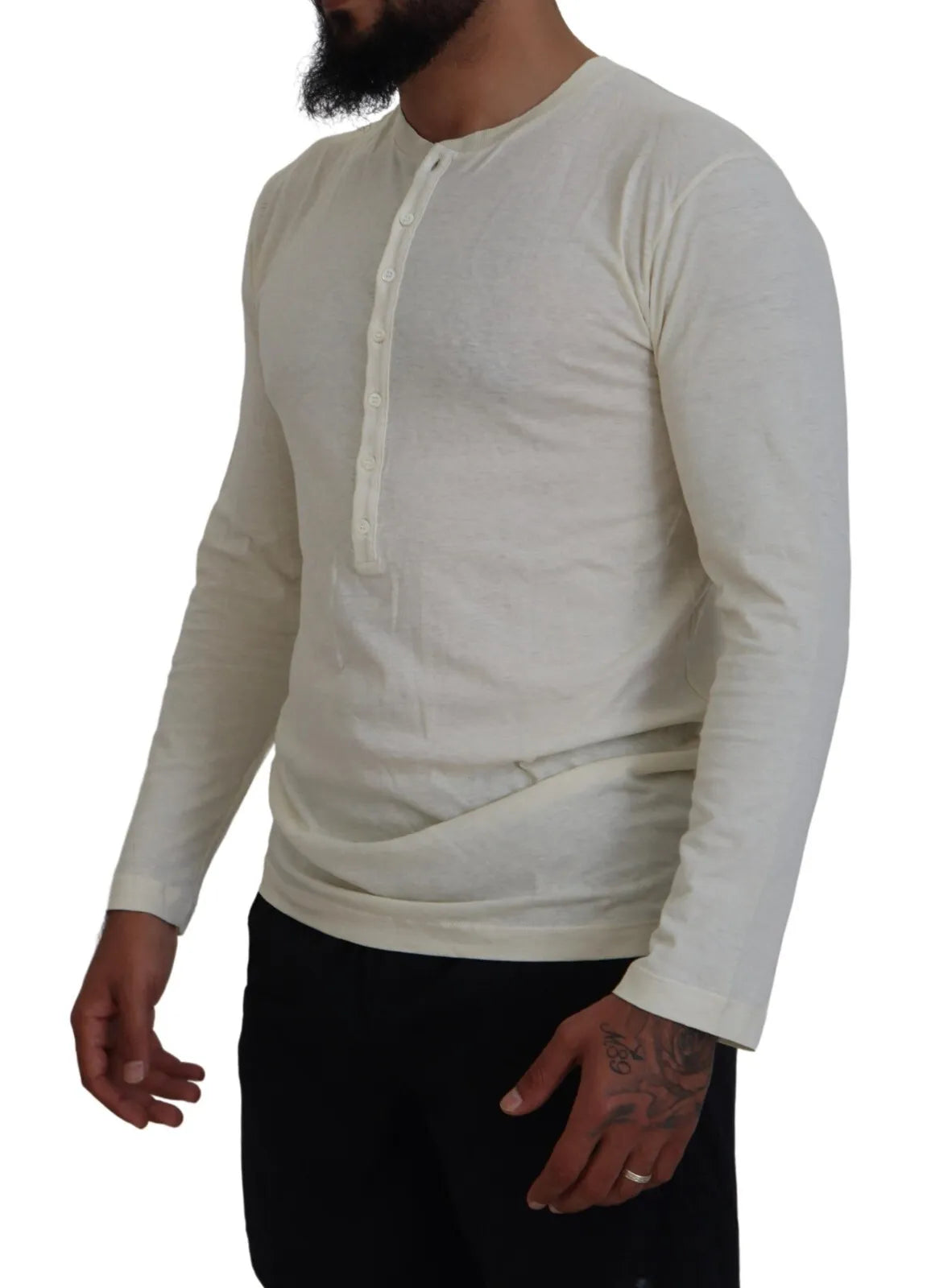 Beige katoenen linnen trui met lange mouwen