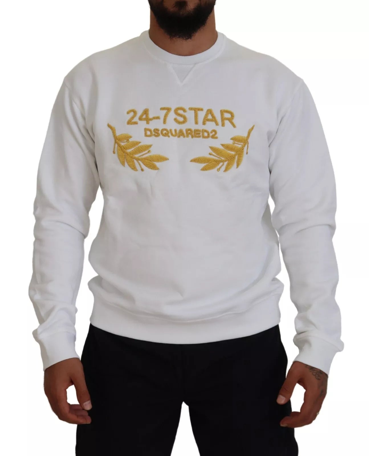 Witte geborduurde ronde hals sweatshirt trui