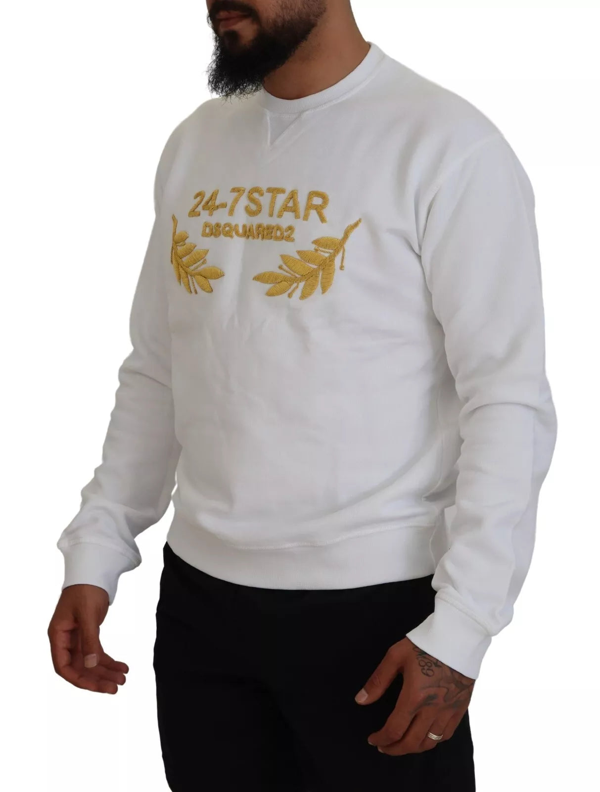 Witte geborduurde ronde hals sweatshirt trui