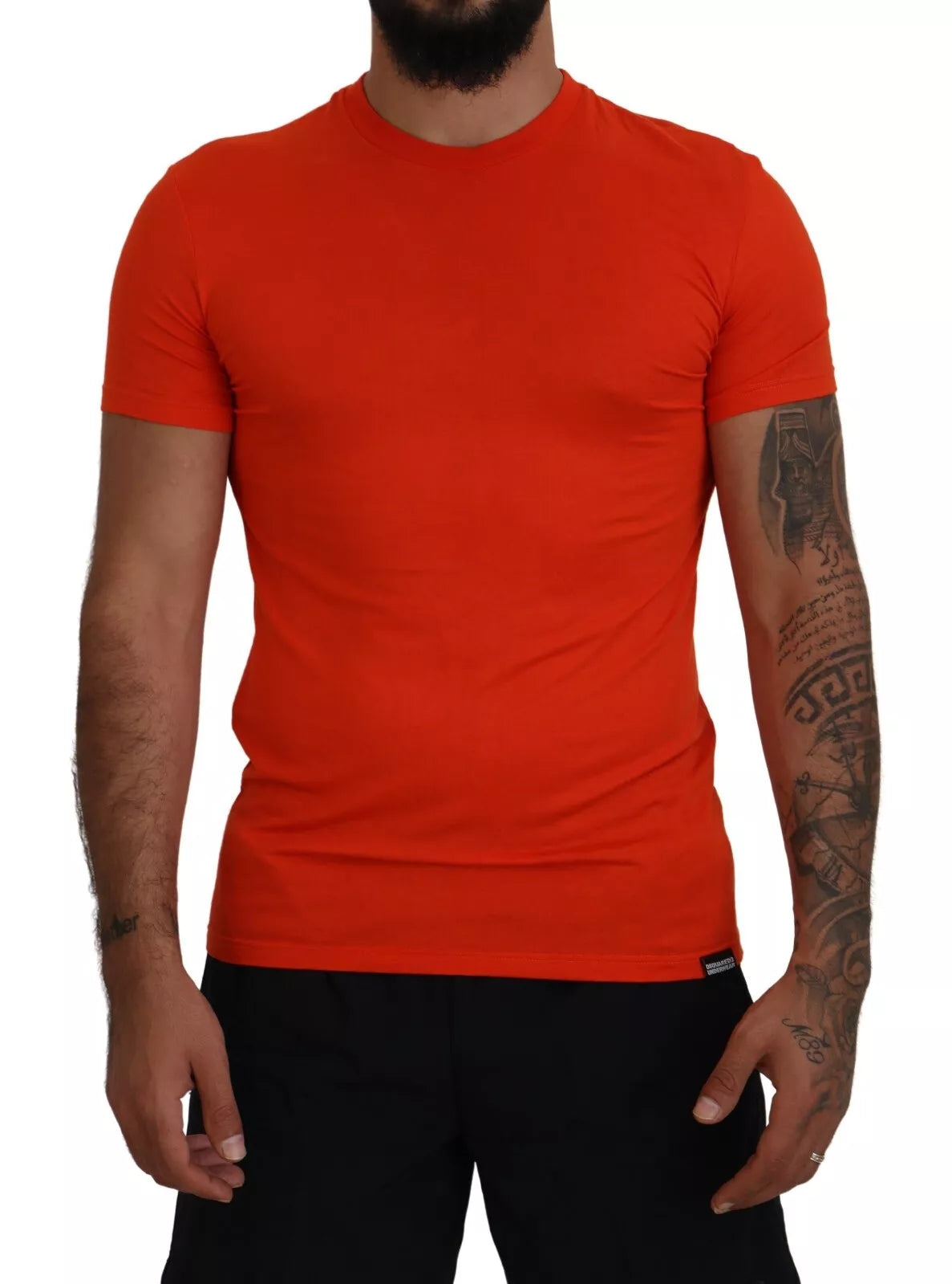 Oranje Modal T-shirt met korte mouwen en ronde hals