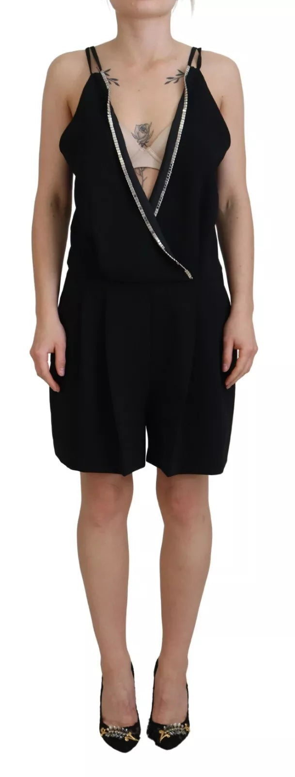 Zwarte versierde mouwloze V-hals jumpsuitjurk