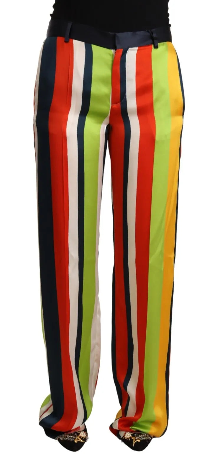 Multicolor gestreepte rechte broek met middelhoge taille