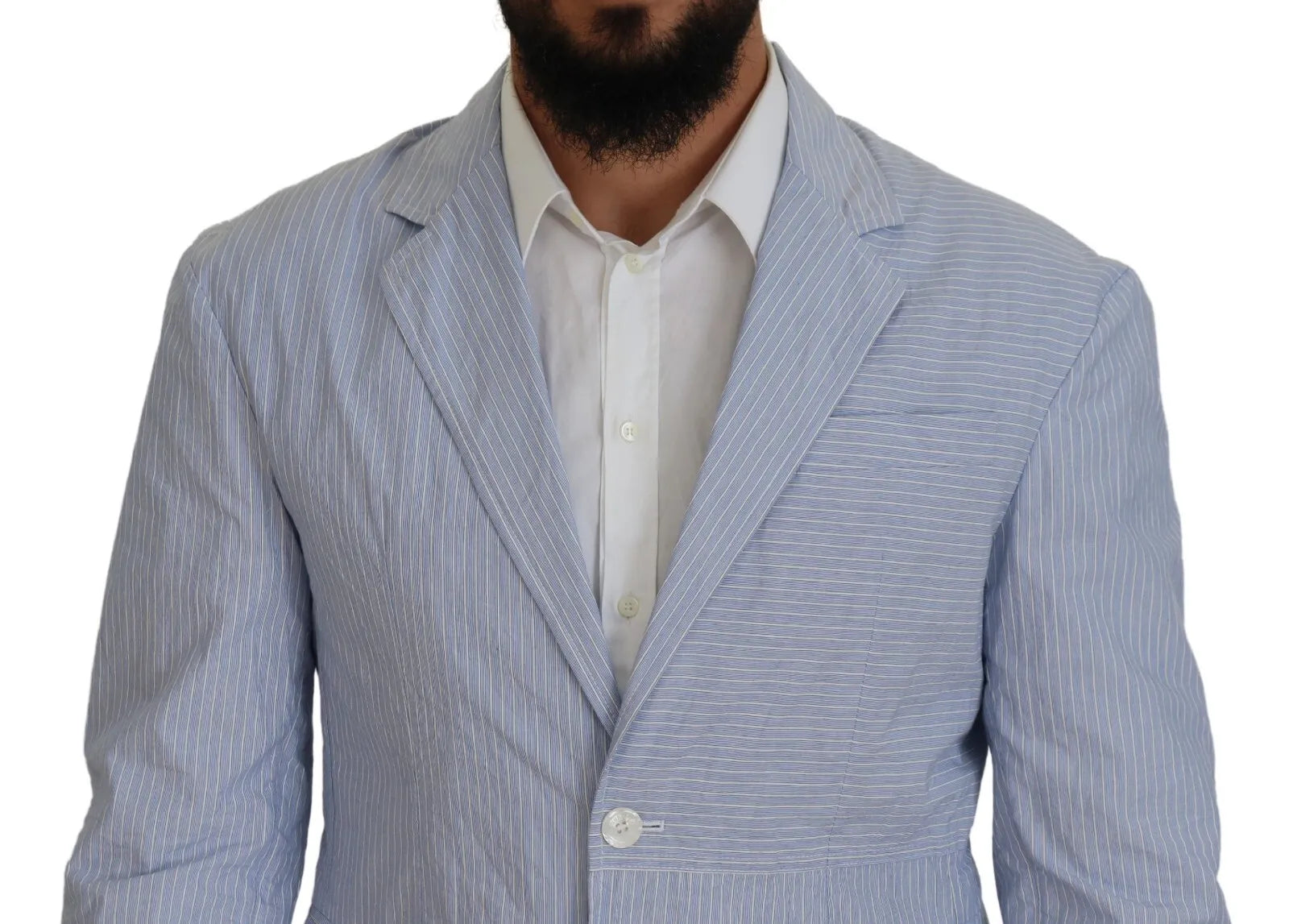 Blauw gestreepte enkelrijs formele jasblazer