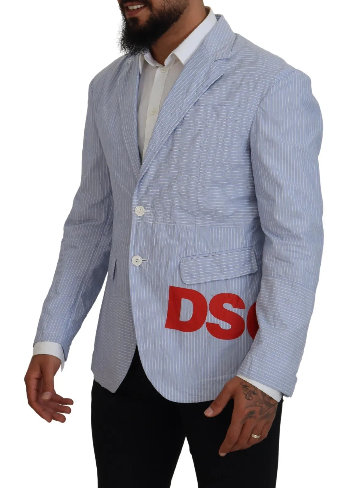 Blauw gestreepte enkelrijs formele jasblazer