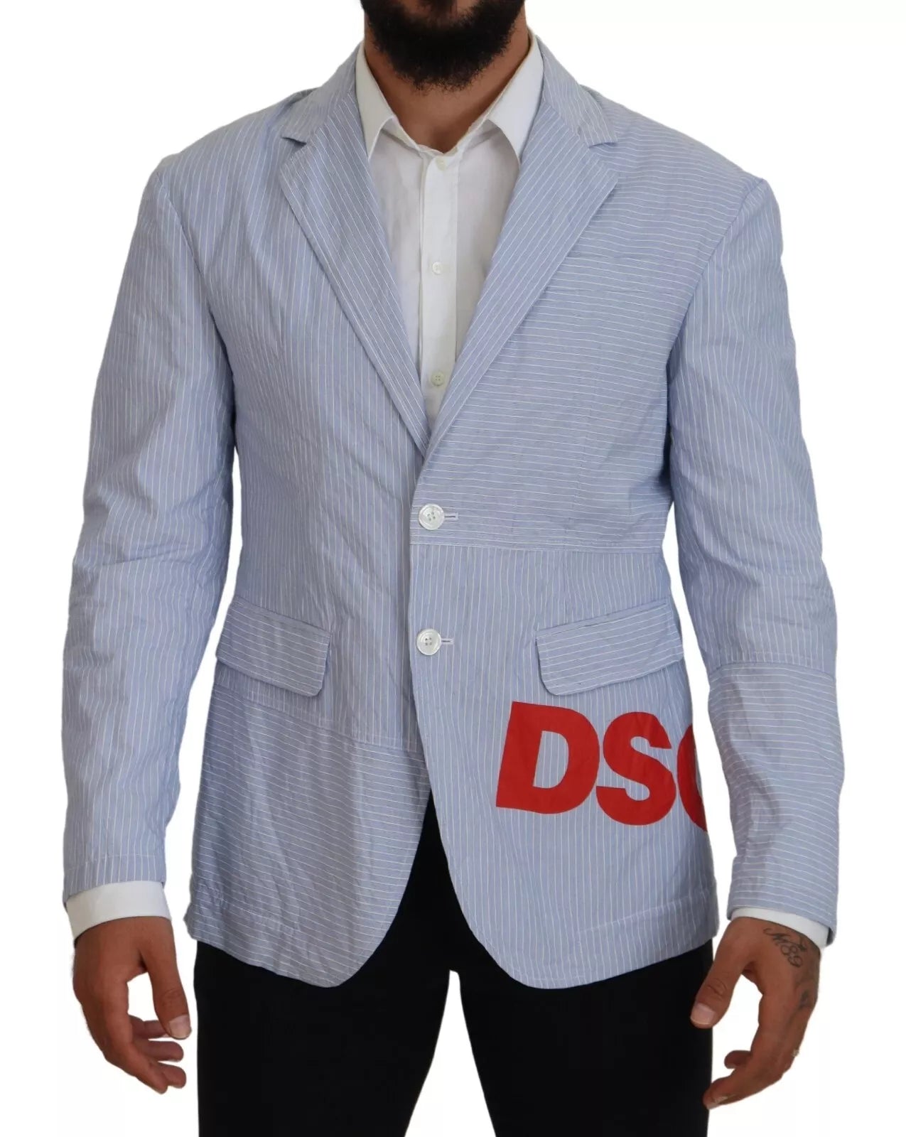 Blauw gestreepte enkelrijs formele jasblazer