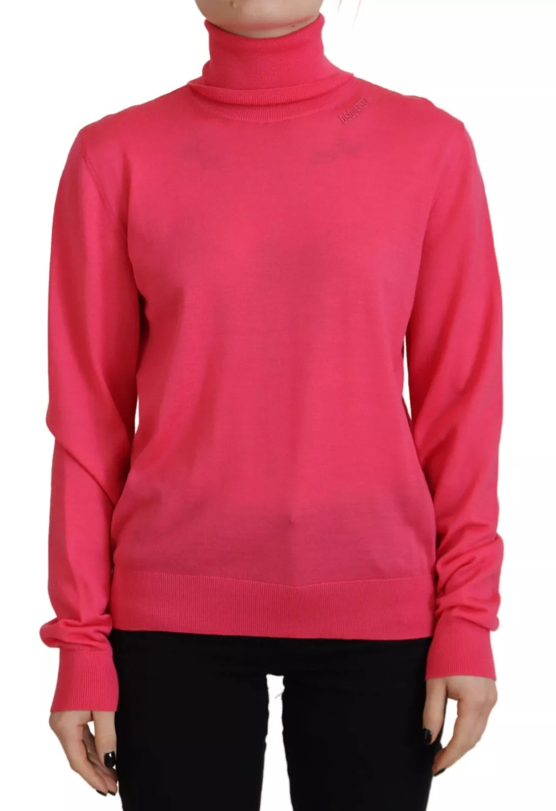 Roze effen lange mouwen coltrui casual