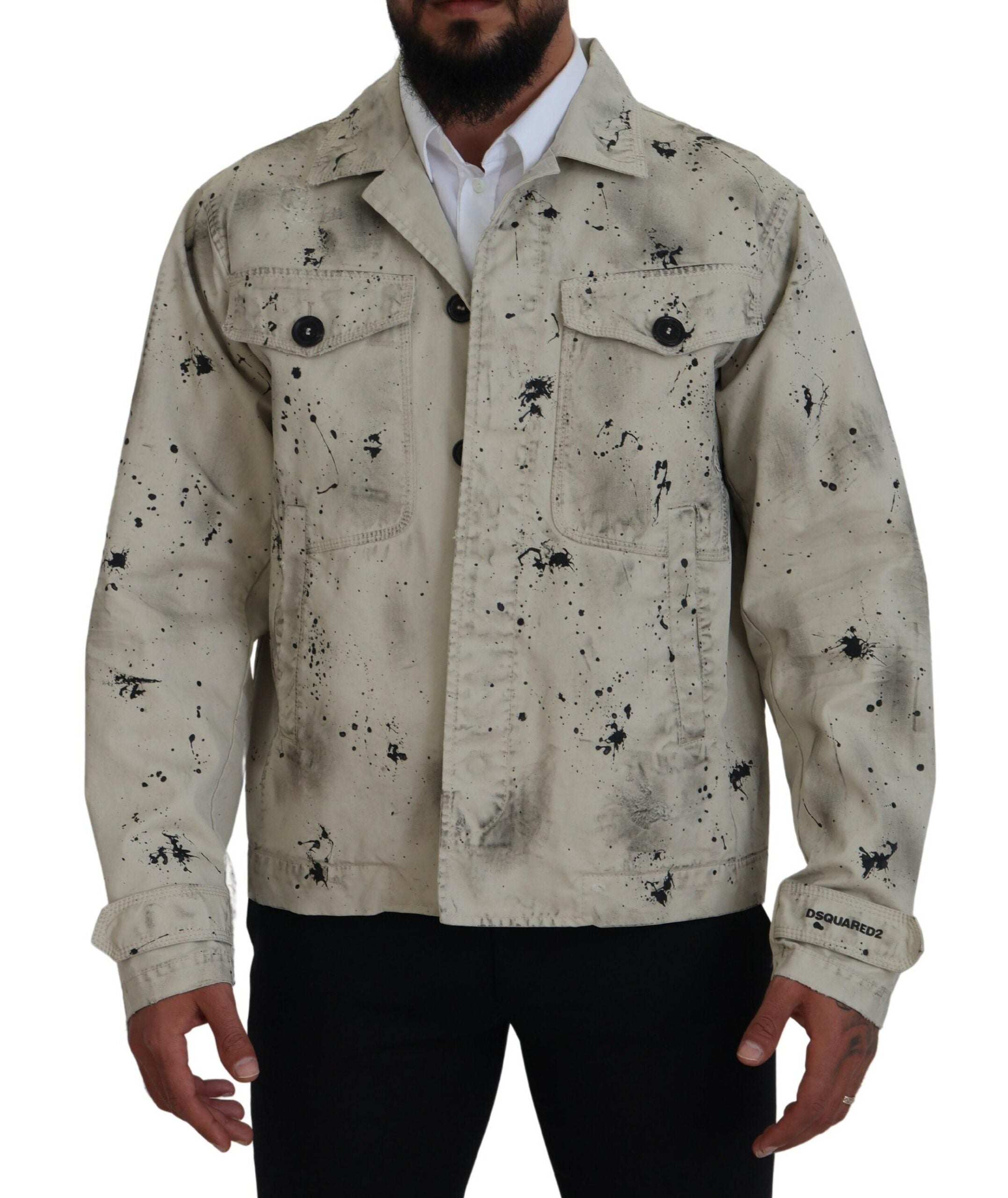Off White Black Splash Print Casual Denim Jack