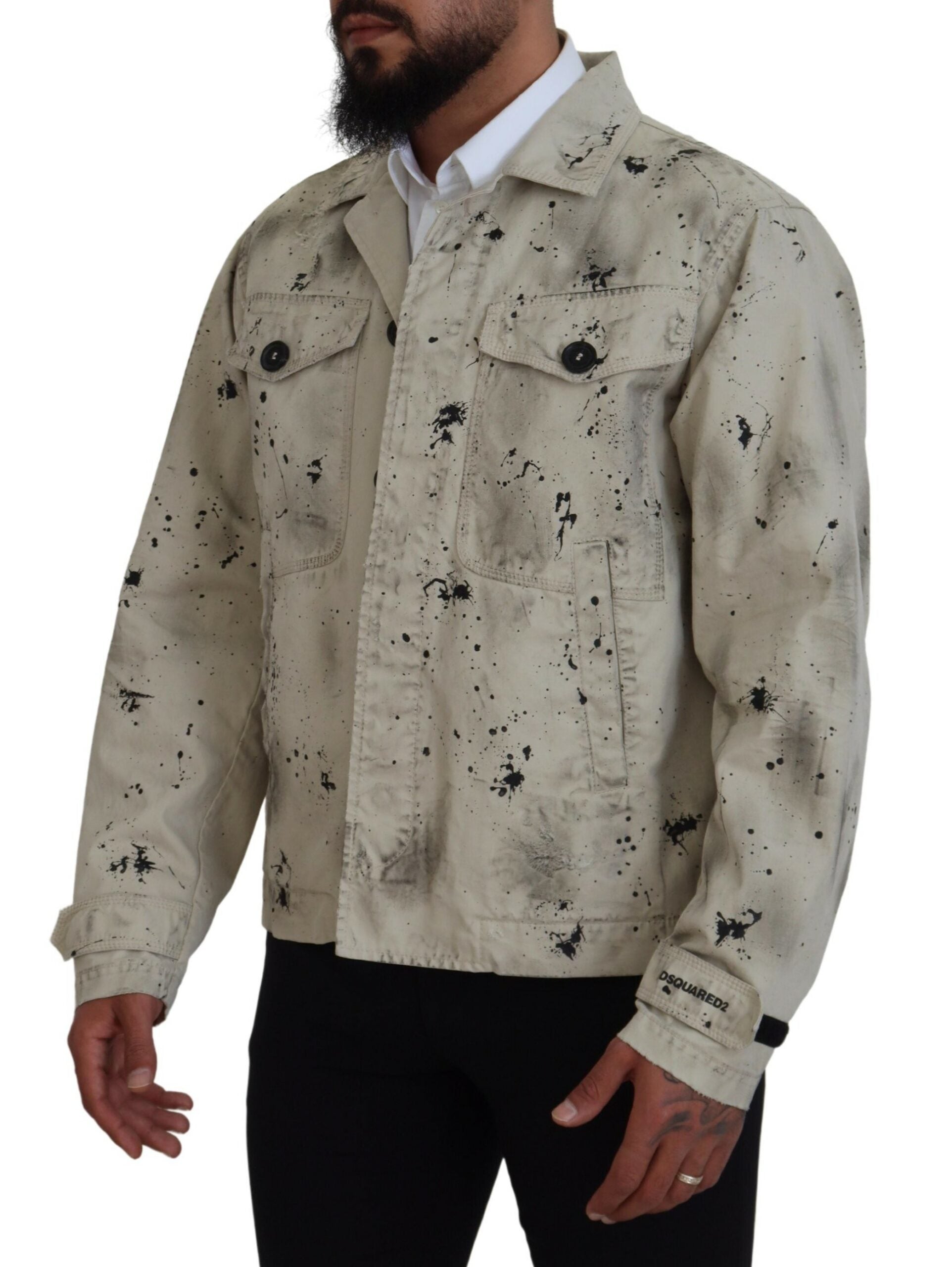 Off White Black Splash Print Casual Denim Jack