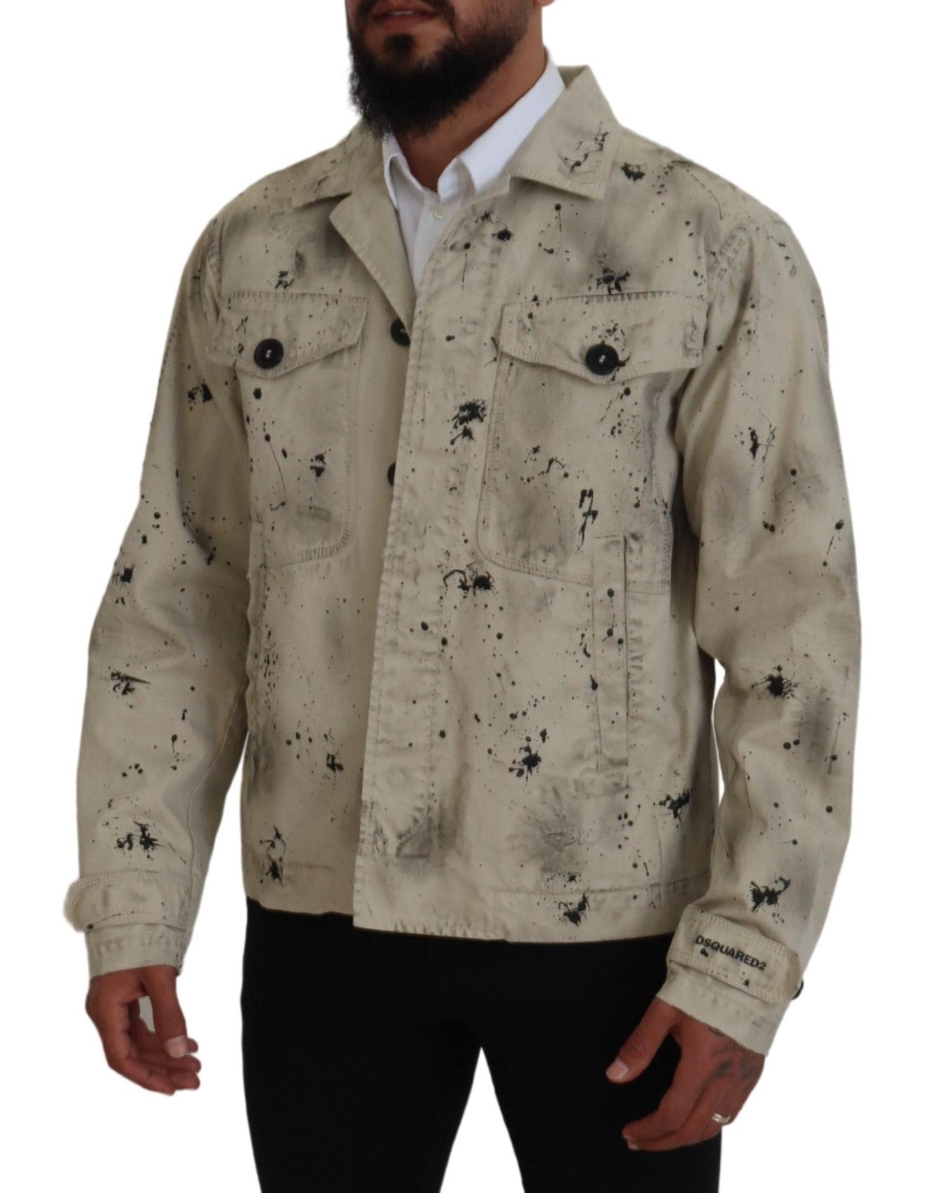 Off White Black Splash Print Casual Denim Jack