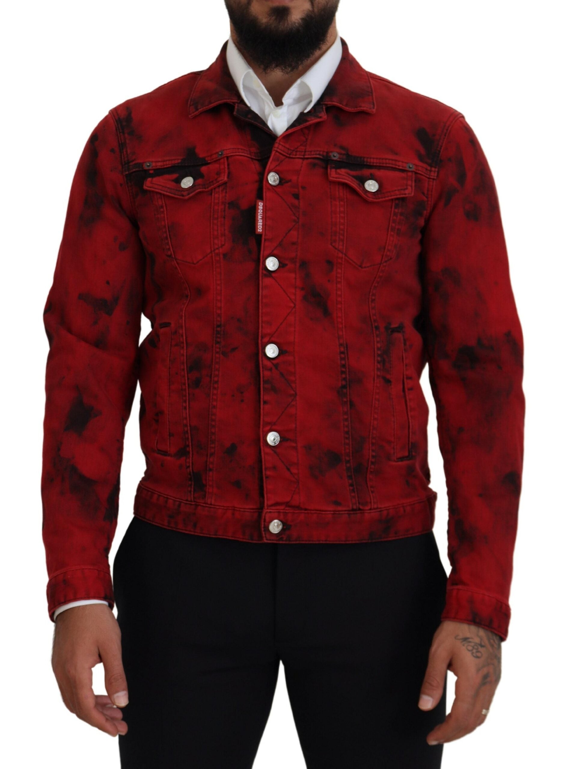 Rood zwart tie dye kraag heren spijkerjack