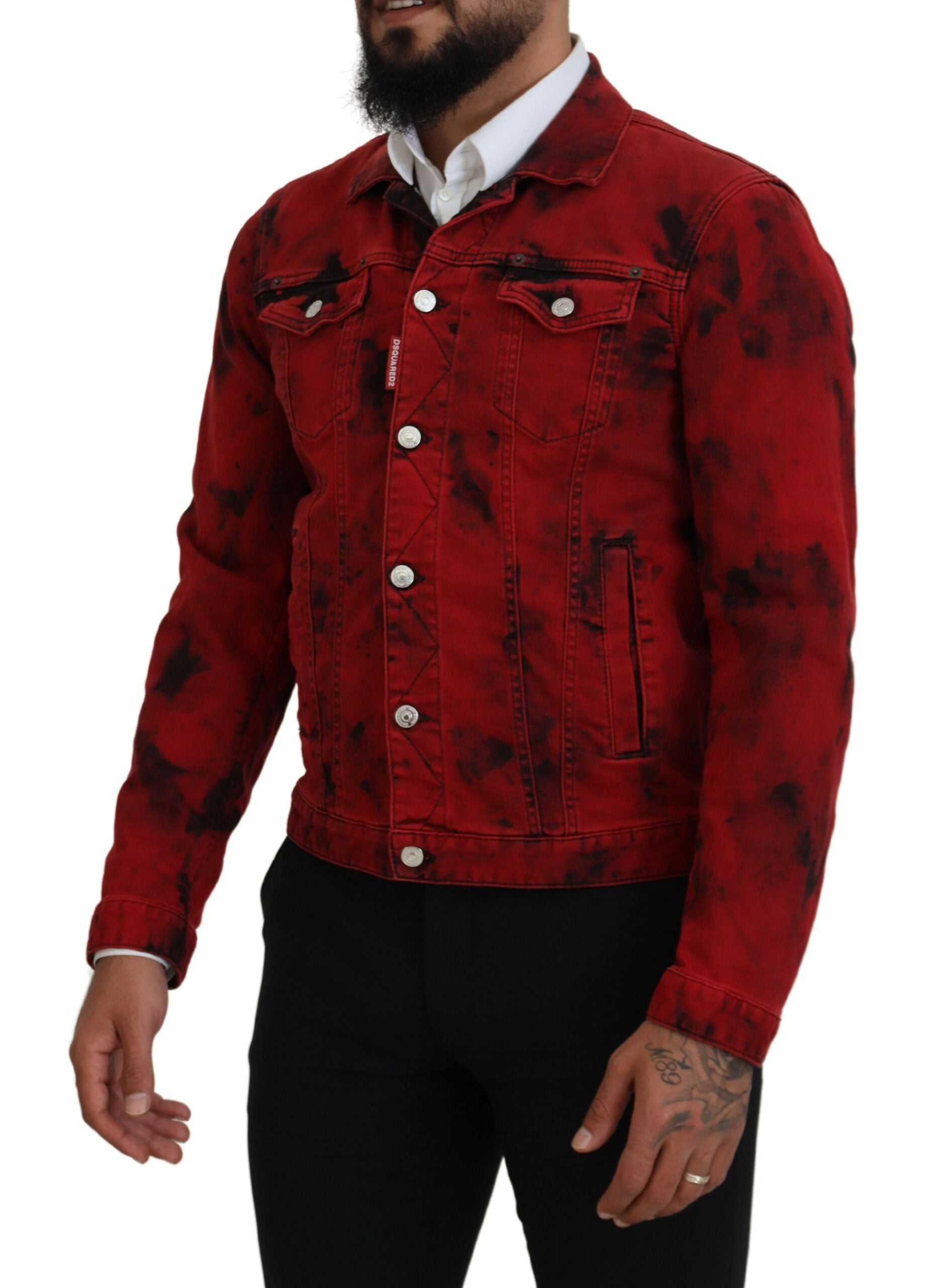 Rood zwart tie dye kraag heren spijkerjack
