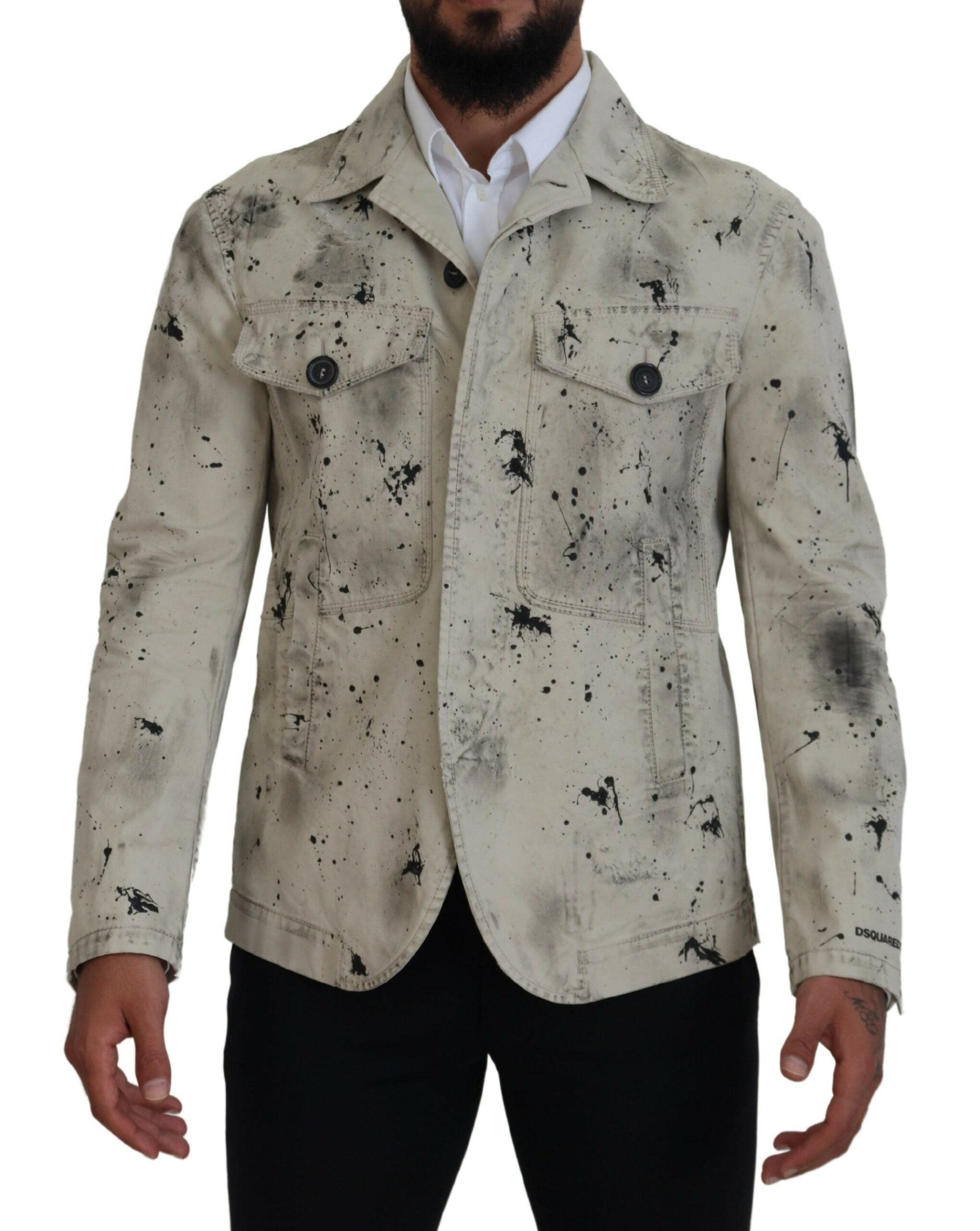 Off White Black Splash Print Casual Denim Jack