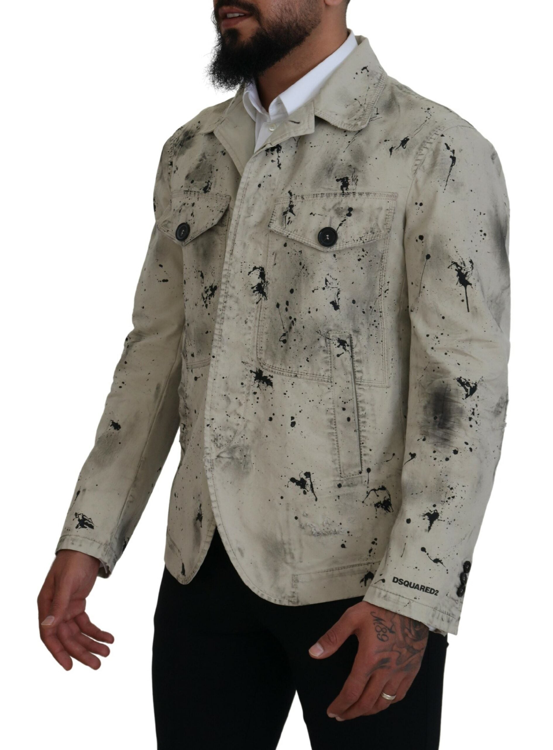 Off White Black Splash Print Casual Denim Jack