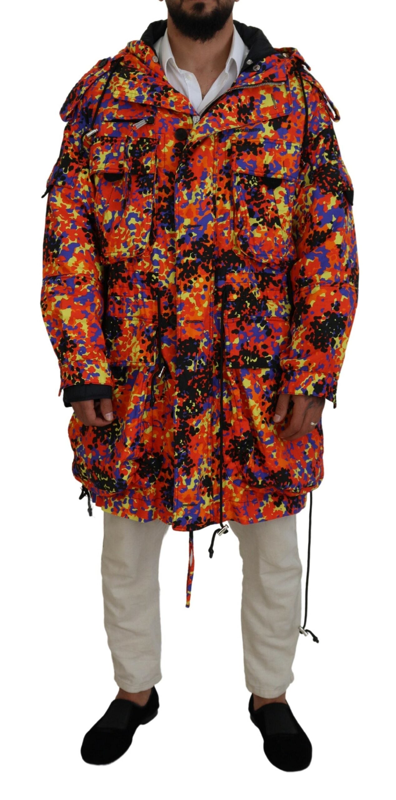 Multicolor lange cargojas met capuchon en zakken