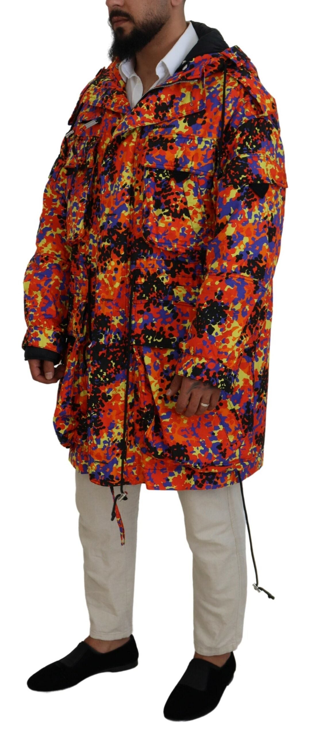 Multicolor lange cargojas met capuchon en zakken