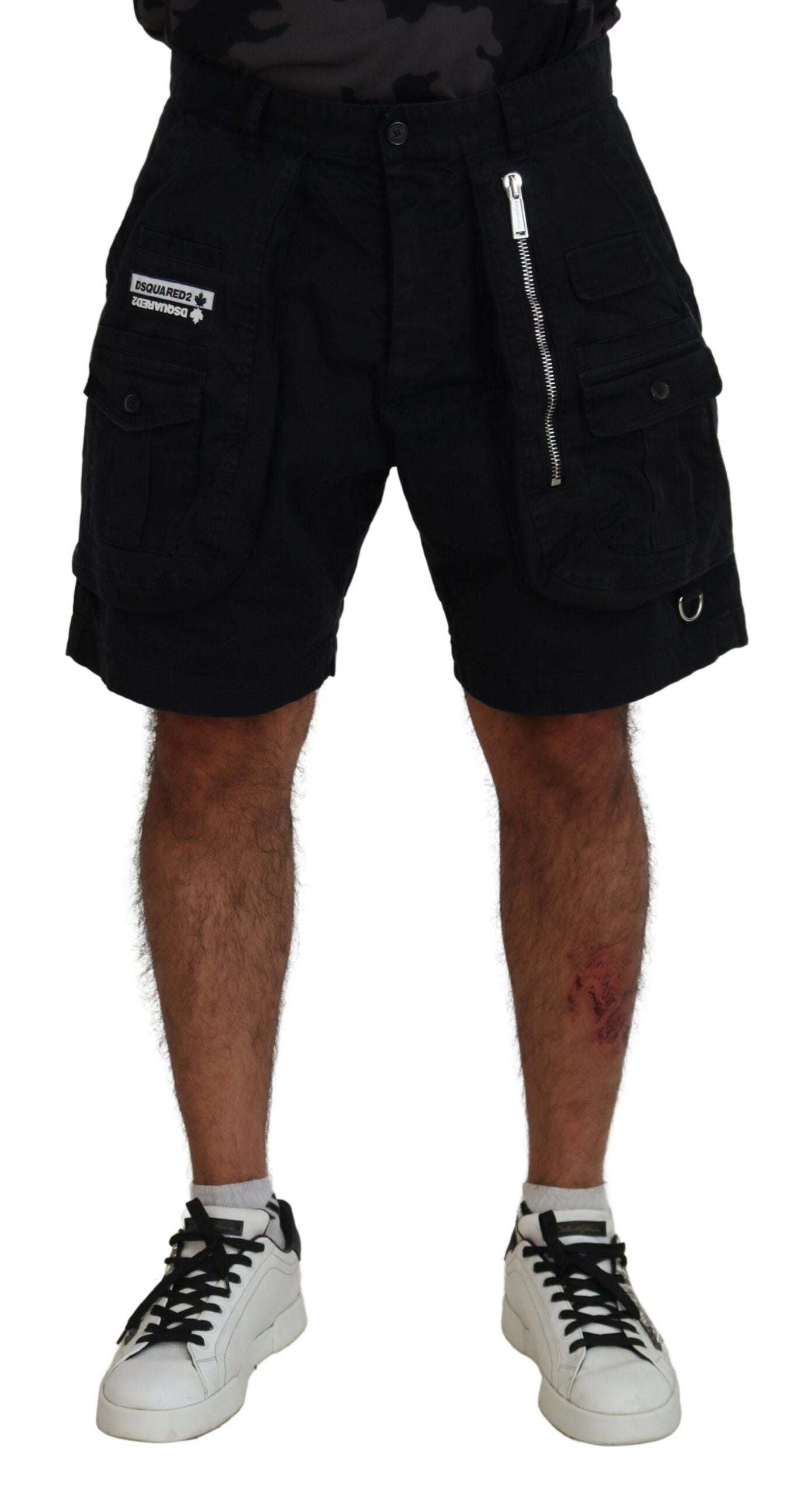 Zwarte katoenen cargo boxershorts tot boven de knie