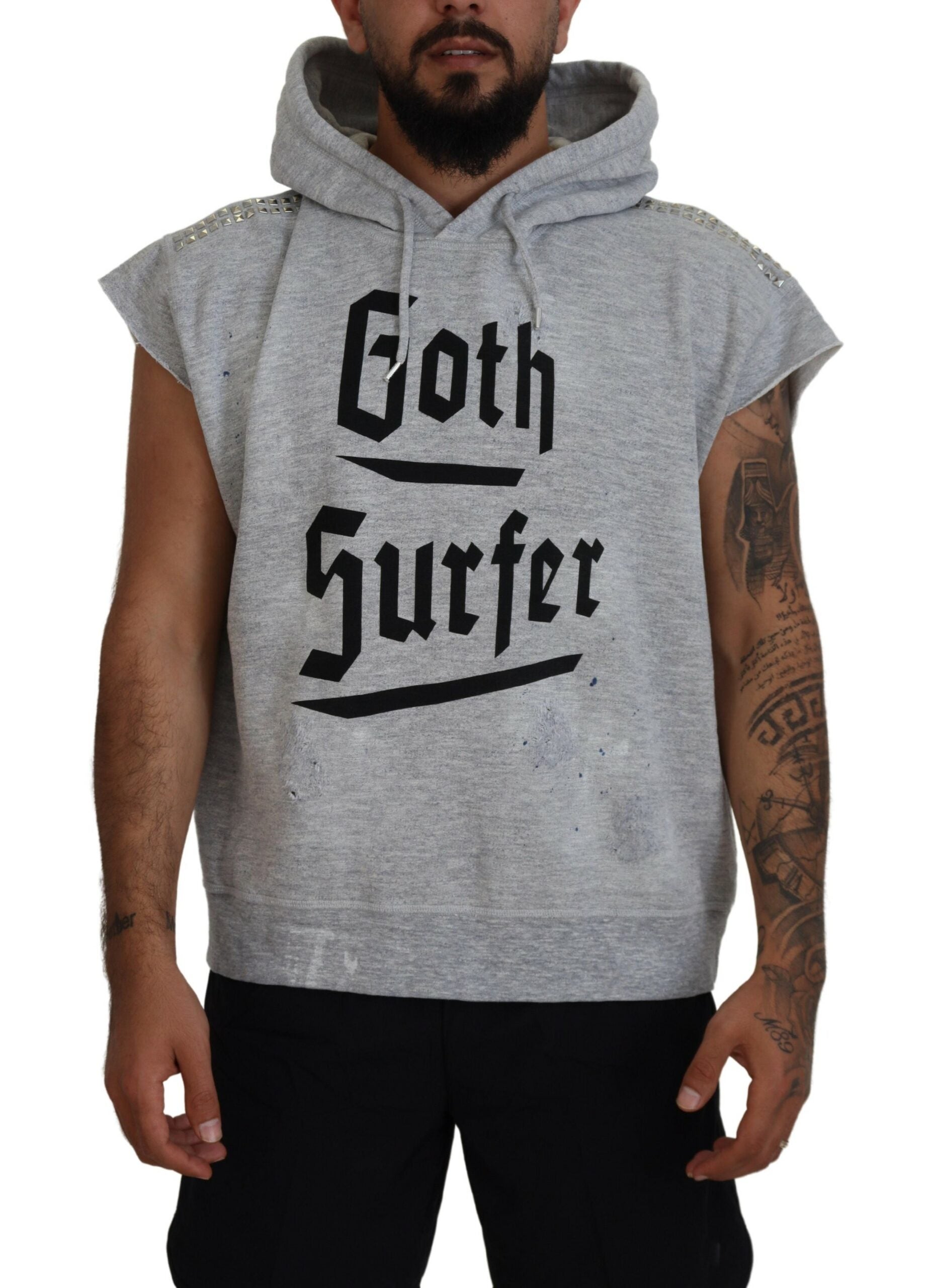 Lichtgrijs katoenen T-shirt met korte mouwen en capuchon