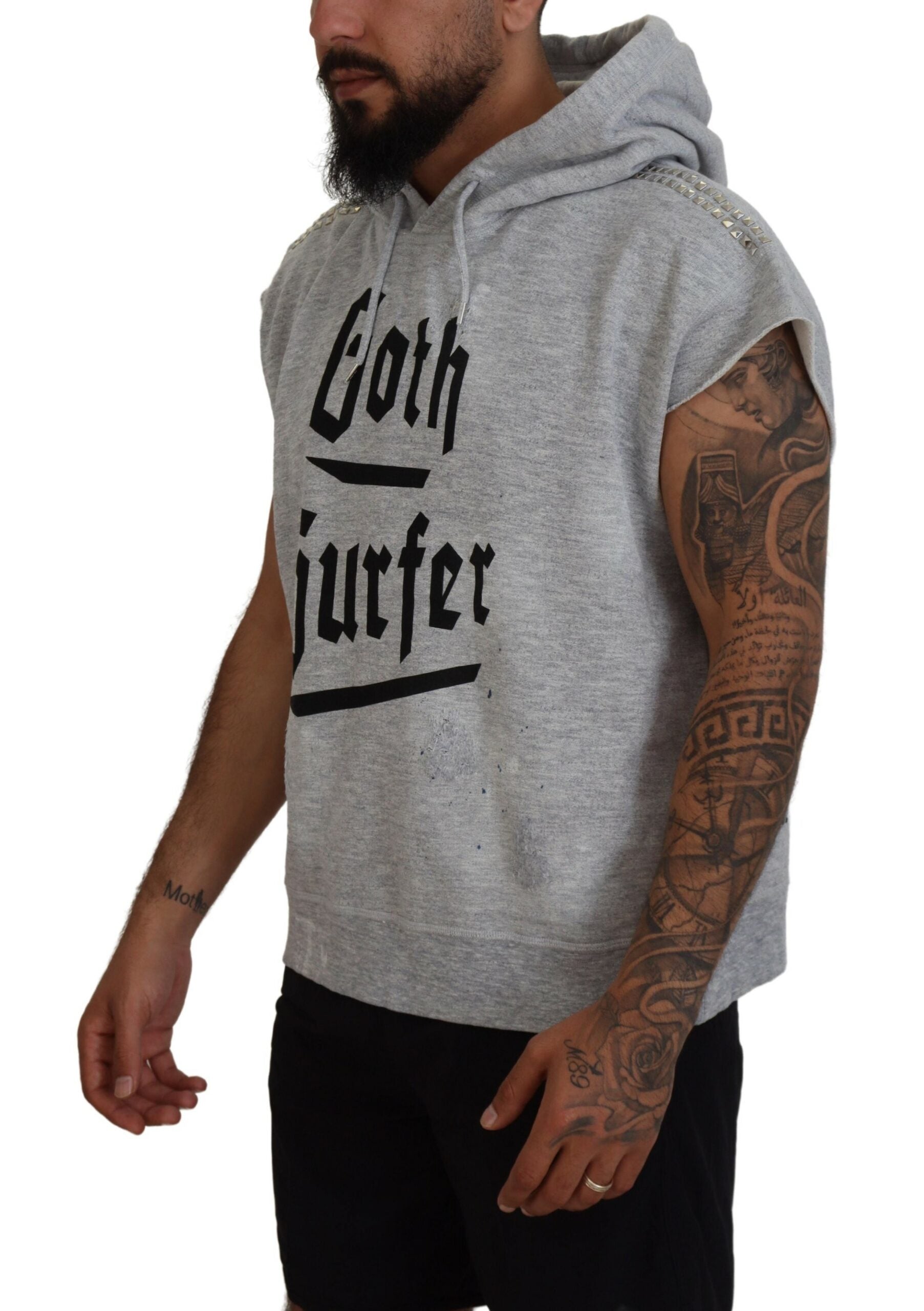 Lichtgrijs katoenen T-shirt met korte mouwen en capuchon
