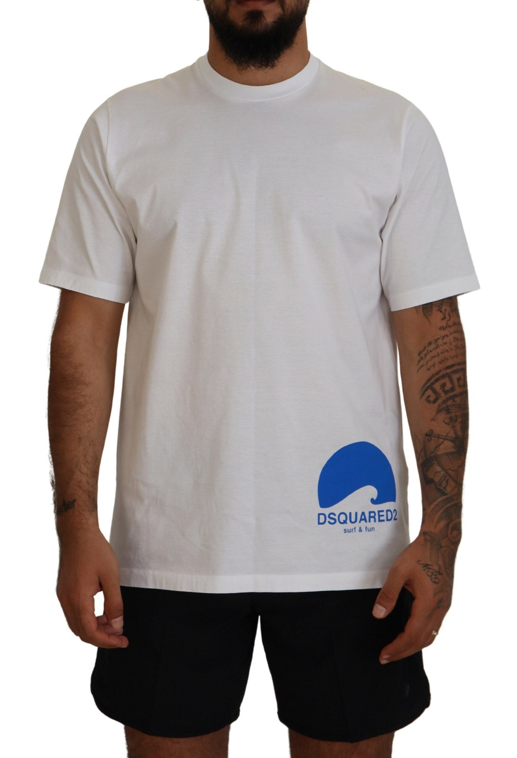 Wit katoenen T-shirt met korte mouwen en ronde hals