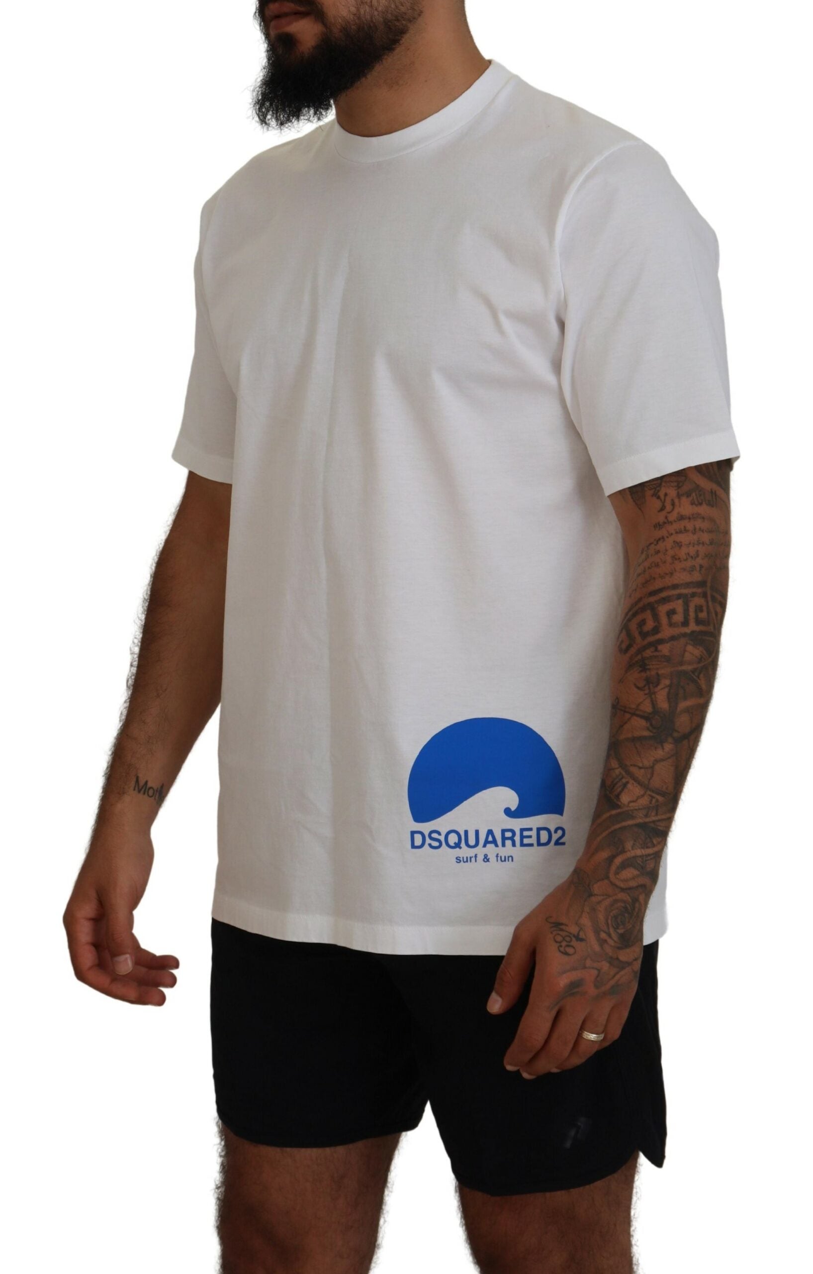 Wit katoenen T-shirt met korte mouwen en ronde hals