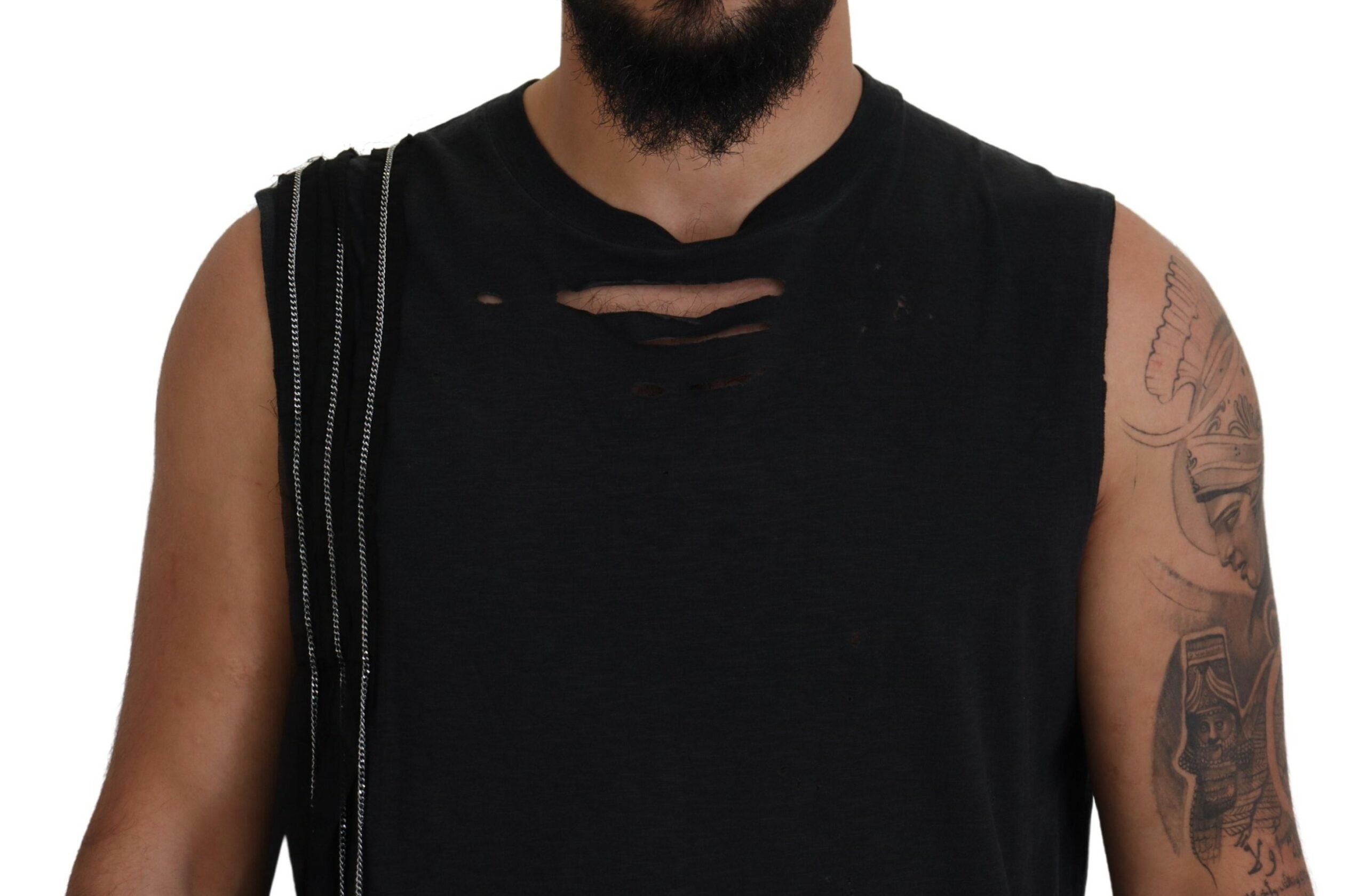 Zwarte, met ketting versierde, mouwloze tanktop voor heren
