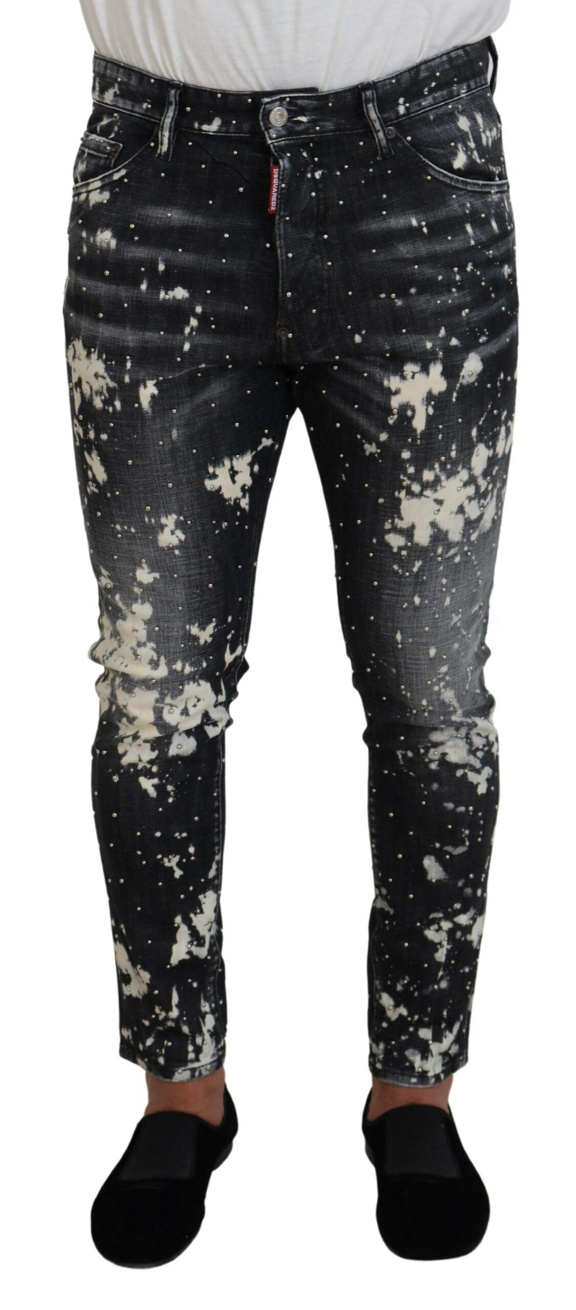 Skinny jeans met grijze wassing en witte spetterprint