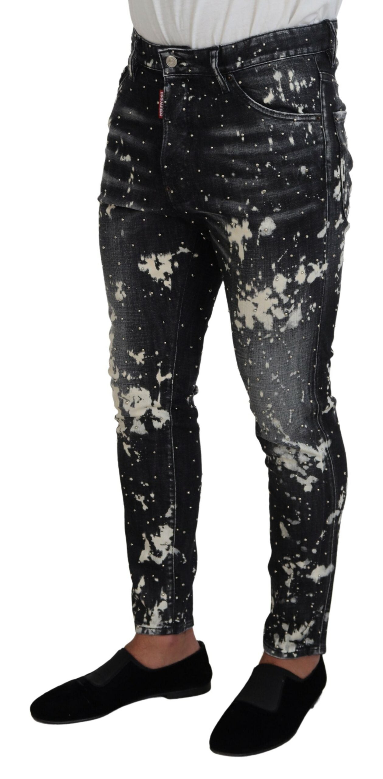 Skinny jeans met grijze wassing en witte spetterprint