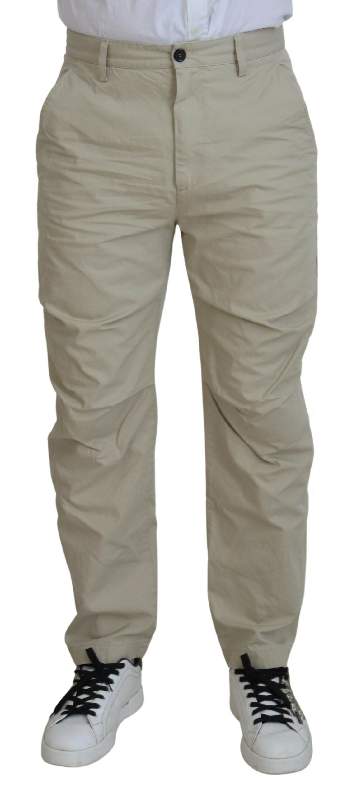 Beige katoenen rechte heren casual broek
