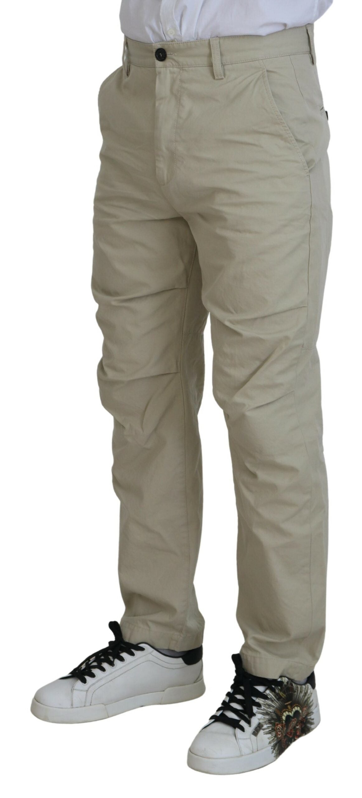 Beige katoenen rechte heren casual broek