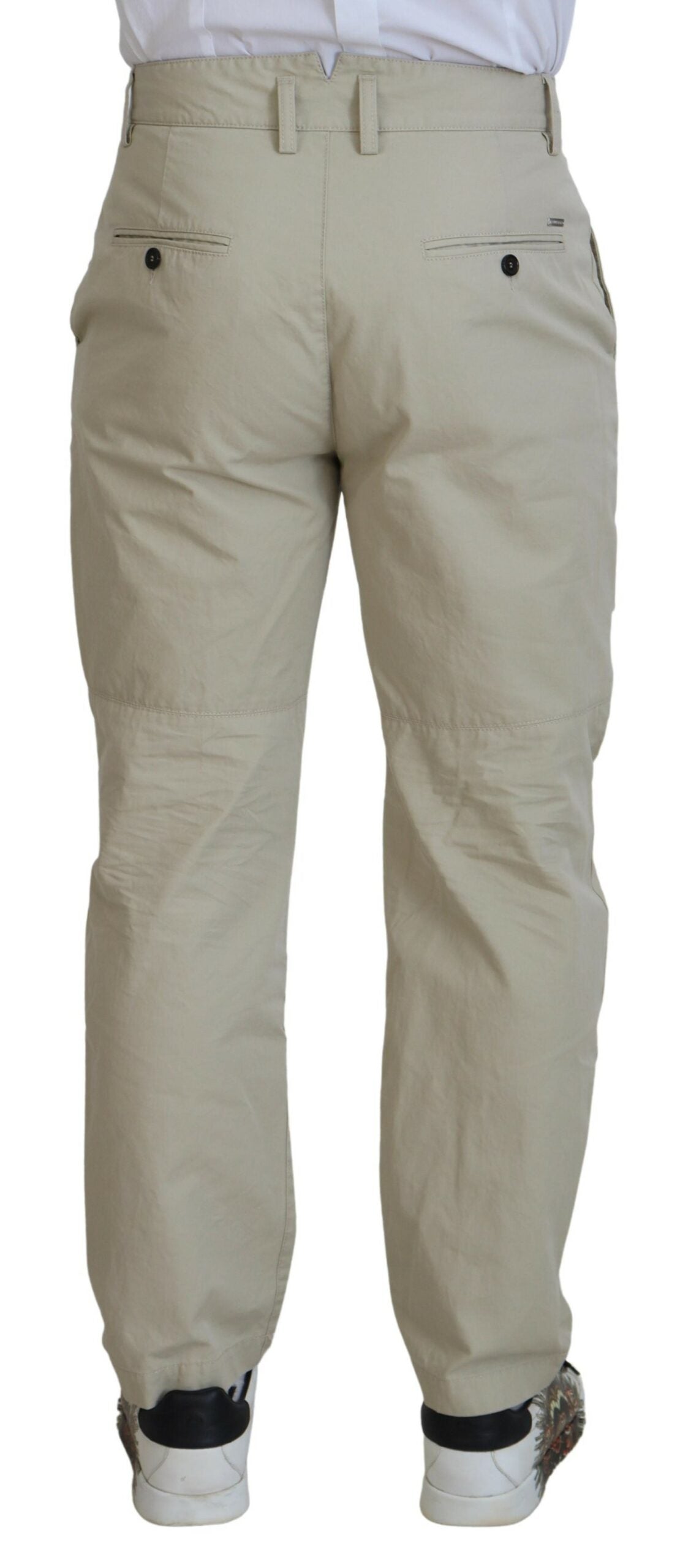Beige katoenen rechte heren casual broek