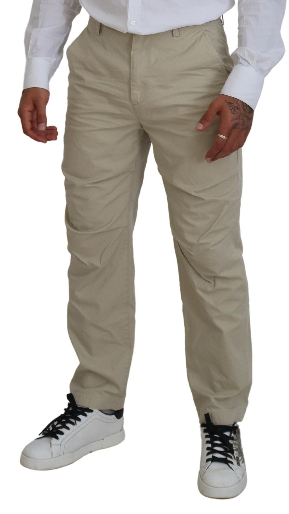 Beige katoenen rechte heren casual broek