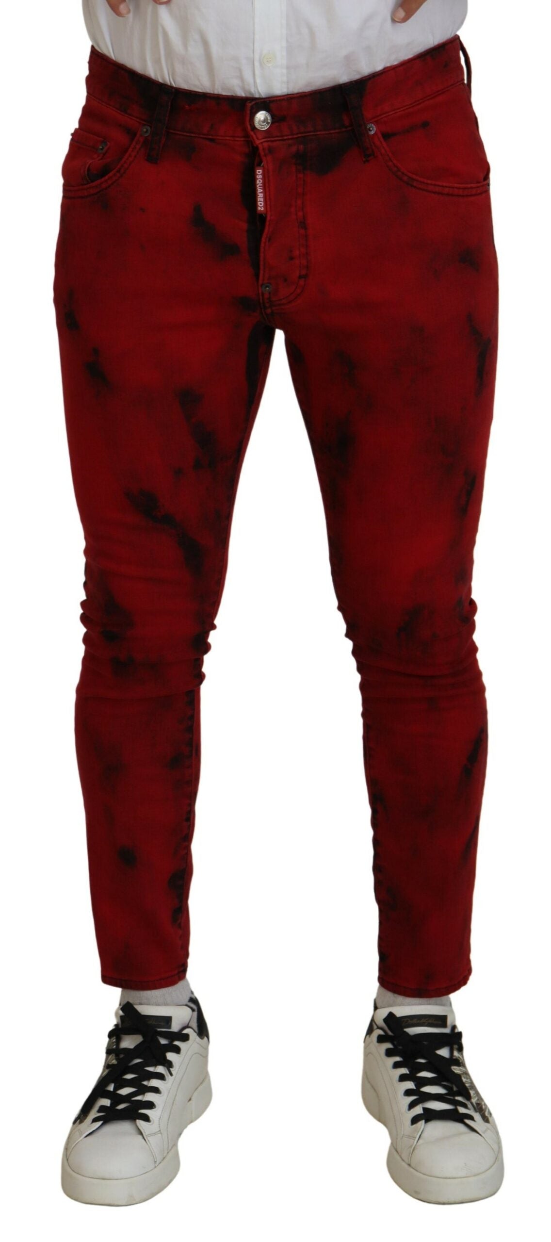 Rode katoenen tie-dye skinny casual denim jeans
